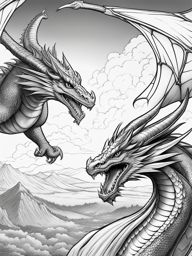 dragon coloring pages - two dragons clash in an epic aerial duel. 