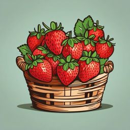 Strawberry Basket Clipart - A basket filled with fresh strawberries.  color vector clipart, minimal style