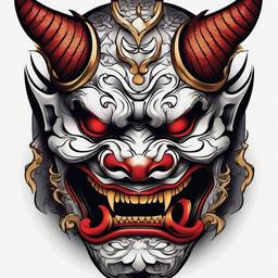 hannya oni mask tattoo  simple color tattoo,white background,minimal