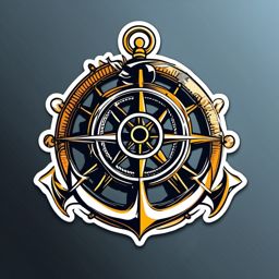 Anchor and Wheel Sticker - Nautical anchor with a ship's wheel, ,vector color sticker art,minimal