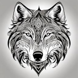 Tribal Wolf Tattoo,intricate tribal patterns embracing the power and mystique of the wolf, symbol of unity and strength. , color tattoo design, white clean background