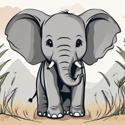 Cute Elephant in the Serengeti Plains  clipart, simple