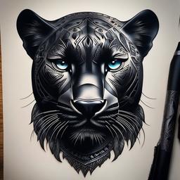 Realistic Black Panther Tattoos-Collection of highly detailed and realistic black panther tattoo designs.  simple color tattoo,white background