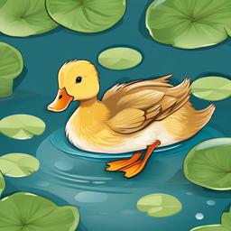 Duck clipart - cute duckling swimming in a pond  