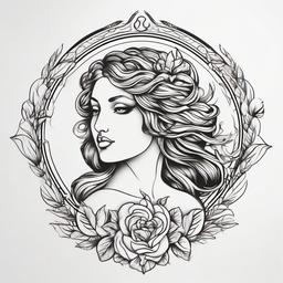 Aphrodite Goddess Tattoo - Embrace beauty, love, and fertility with a tattoo featuring Aphrodite, the goddess of love and desire.  simple color tattoo design,white background