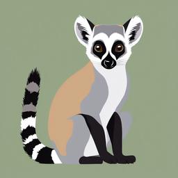 Ring-Tailed Lemur Clip Art - Ring-tailed lemur in Madagascar,  color vector clipart, minimal style