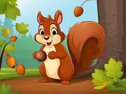 Squirrel Cartoon - Cartoon of squirrel holding an acorn  