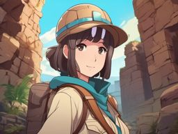 Adventurous archaeologist in ancient ruins.  front facing ,centered portrait shot, cute anime color style, pfp, full face visible