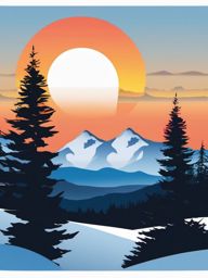 Sunset over Snowy Peaks clipart - A serene sunset in snowy mountains, ,vector color clipart,minimal