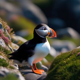 Cute Puffin Nesting on a Rocky Coast 8k, cinematic, vivid colors