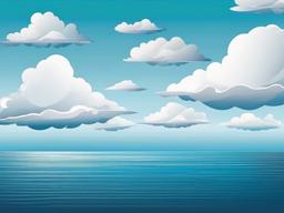 Clouds drifting over a calm ocean clipart.  vector style illustration, white background