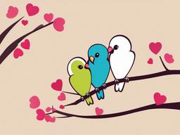 February clipart - lovebirds perched on a heart-shaped branch  color,minimalist,vector clipart