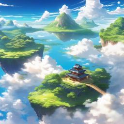 Floating islands in the sky. anime, wallpaper, background, anime key visual, japanese manga