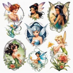 disney fairies tattoos  simple color tattoo style,white background