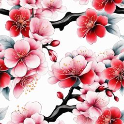 Japanese sakura tattoo, Tattoos featuring the iconic and elegant Japanese cherry blossoms, also known as sakura.  vivid colors, white background, tattoo design