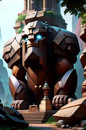 golem, the animated construct, guarding an ancient, sacred temple with unwavering resolve. 