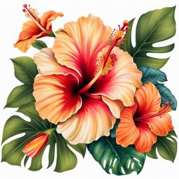 Hibiscus flower tattoo, Tattoos featuring the striking and tropical hibiscus flower.  vivid colors, white background, tattoo design