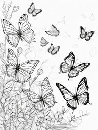 Butterflies in Flight Coloring Pages - Dynamic Scene of Butterflies Flying  minimal black outline printable sheet, coloring page