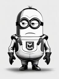 drawing of a minion in a superhero costume  minimal rough sketch scribbles,doodles,black and white