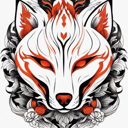 kitsune mask tattoo  simple color tattoo,white background,minimal