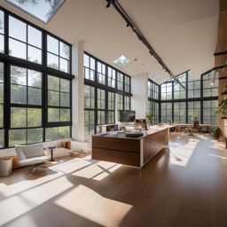 artistic studio with a wall of windows and natural light. 