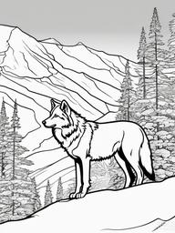 Wolf with Mountain View Coloring Pages - Wolf Overlooking a Scenic Mountain View  minimal black outline printable sheet, coloring page