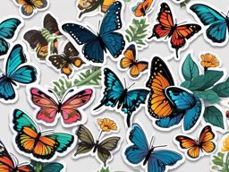 Butterfly Garden Sticker - A garden filled with fluttering butterflies. ,vector color sticker art,minimal