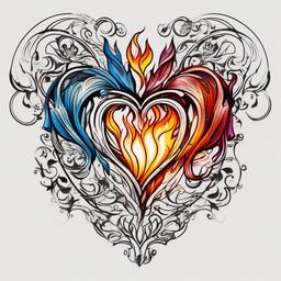tattoo heart fire  simple color tattoo,white background