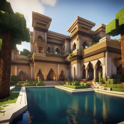 arabian palace with opulent decor and lush gardens - minecraft house ideas minecraft block style