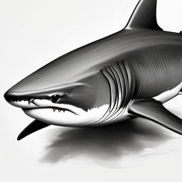 drawing of Sand tiger shark  minimal rough sketch scribbles,doodles,black and white