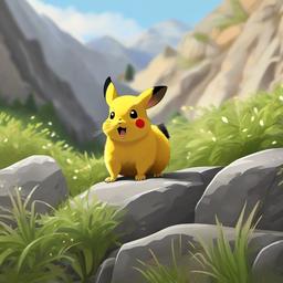 Pika cartoon - Pika chirping among mountain rocks  