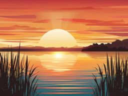 Sunrise Reflections clipart - The lake reflecting a beautiful sunrise., ,vector color clipart,minimal