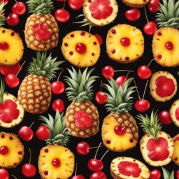 pineapple upside-down cake with caramelized pineapple and maraschino cherries. 