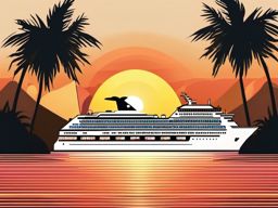 Cruise Ship Clipart - A cruise ship under the tropical sun.  color vector clipart, minimal style