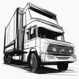 drawing of a truck with a driver  minimal rough sketch scribbles,doodles,black and white