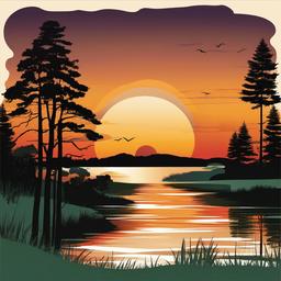 August clipart - August sunset over a serene landscape  