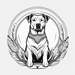 Dog Tattoo - Loyal dog by the fireside, a symbol of companionship  few color tattoo design, simple line art, design clean white background