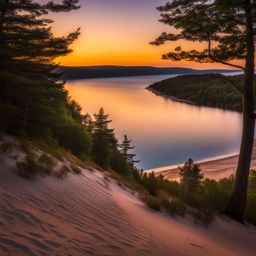 sleeping bear dunes - paint the serene night view of sleeping bear dunes, where lake michigan's shoreline and towering dunes offer a peaceful retreat. 