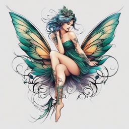 fairy leg tattoo  simple color tattoo style,white background