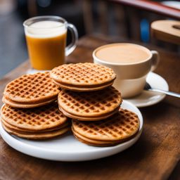 stroopwafels, dutch caramel-filled waffle cookies, savored at a cozy canal-side cafe in amsterdam. 