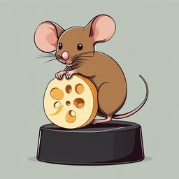 Mice clipart - mouse standing on top of a cheese wheel  color,minimalist,vector clipart