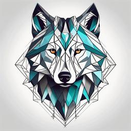 Tattoo Wolf Geometric - A captivating wolf tattoo infused with geometric shapes and lines.  simple color tattoo design,white background