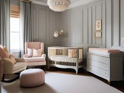 The nursery features Russian Revival interior design with plush textiles, traditional decor, and elegant accents that create a beautiful and serene space for the baby.  