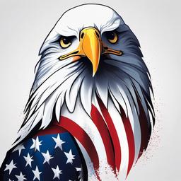 Patriotic Tattoo-Bald eagle with a flag-themed background, embodying the strength and majesty of the United States. Colored tattoo designs, minimalist, white background.  color tattoo, minimal white background