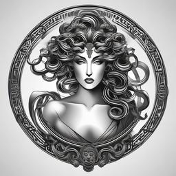 Medusa Black and Grey Tattoo - Combine elegance and sophistication with a black and grey tattoo featuring the mythical beauty of Medusa.  simple vector color tattoo,minimal,white background