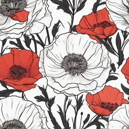 Carnation and Poppy Tattoo,Elegance of carnations combined with the boldness of poppies in a tattoo, expressing beauty and remembrance.  simple color tattoo,minimal vector art,white background