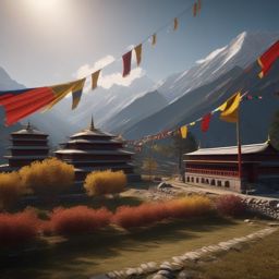 Himalayan Landscape - A Himalayan landscape with prayer flags and a Buddhist monastery  8k, hyper realistic, cinematic