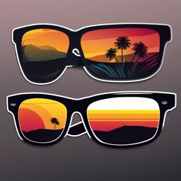 Sunglasses Reflection Sticker - Sunglasses with a reflected scene, ,vector color sticker art,minimal