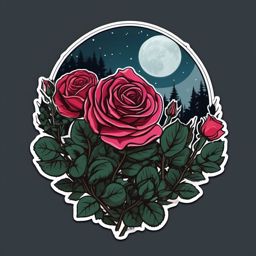 Moonlit rose garden sticker- Floral beauty, , sticker vector art, minimalist design