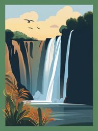 Victoria Falls clipart - Waterfall on the Zambezi River, bordering Zimbabwe and Zambia, ,color clipart vector style